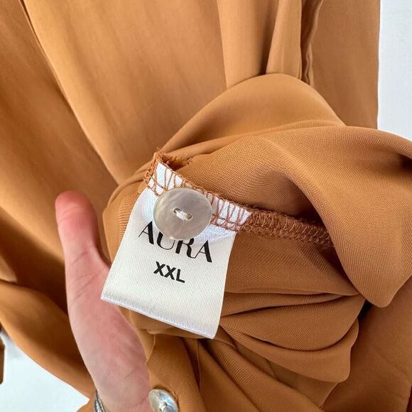 Aura Women’s Rust Camel Golden Fall Long Sleeve Button Down Shirt Maxi Dress - Picture 12 of 13